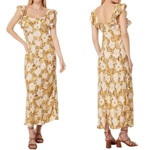 Madewell Angelina‎ Chamomile Tea Yellow Floral Flutter Sleeve Maxi Dress Size 0